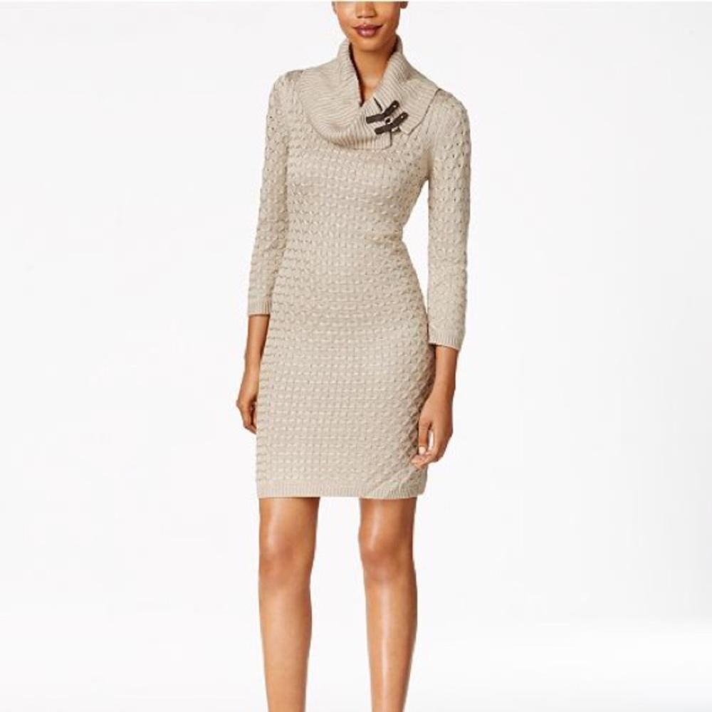 Crochet Cowl Neck Sweater Dress